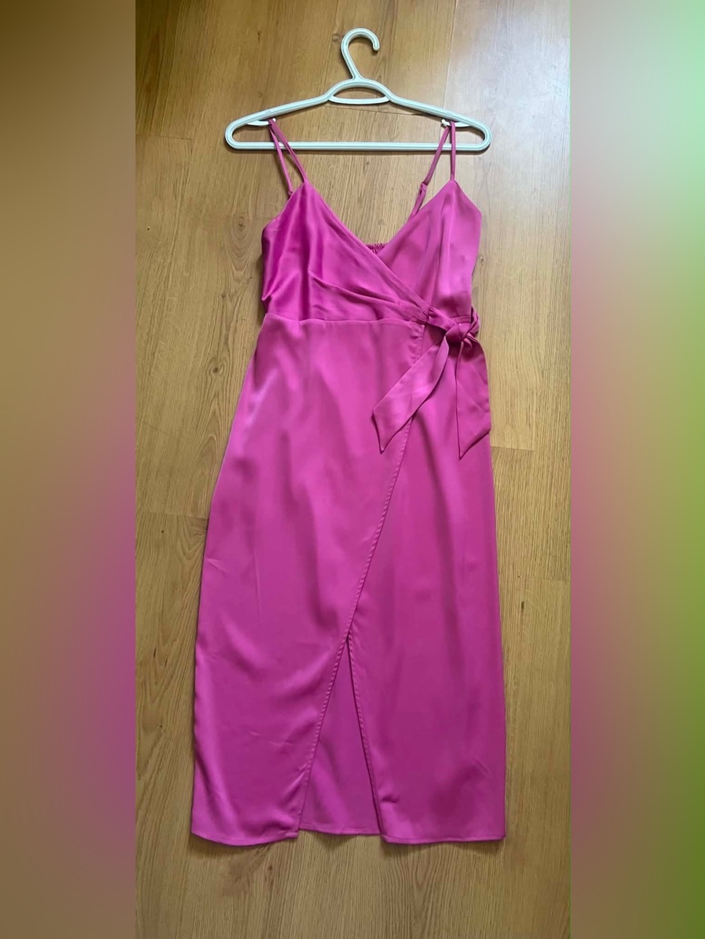 Urban Outfitters Bright Pink Satin Wrap-Style Midi Dress